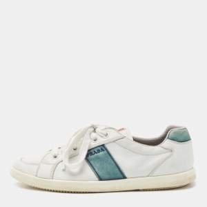 Prada Sport  White Leather Lace Up Low Top Sneakers Size 40.5