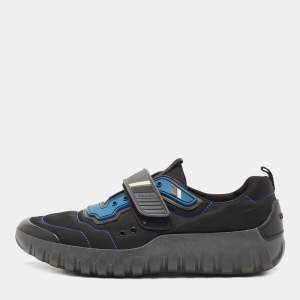 Pre Owned Prada Sport Black/Blue Nylon And Rubber Velcro Strap Low Top Sneakers Size 44