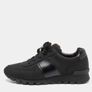 Prada Sport Black Canvas and Leather Low Top Sneakers Size 43