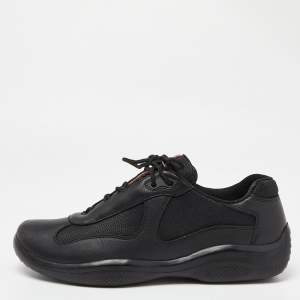 Prada Sport Black Leather and Mesh Low Top Sneakers Size 42