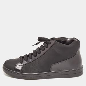 Prada Sport Black Nylon and Leather Mid Top Sneakers Size 43