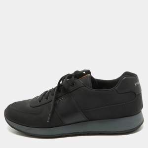 Prada Sport Black Canvas and Leather Low Top Sneakers Size 44