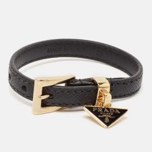 Prada Symbole Leather Gold Tone Bracelet S