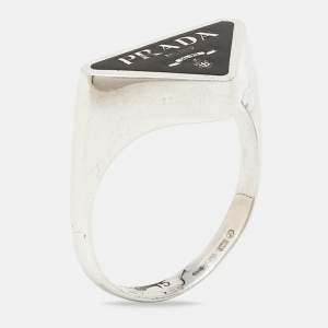 Pre Owned Prada Symbole Enamel Sterling Silver Ring Size 55 