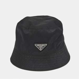 Pre Owned Prada Black Triangle Logo Re-Nylon Bucket Hat L