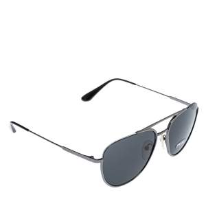 Pre Owned Prada Dark Silver Tone/ Grey SPR 50U Aviator Sunglasses