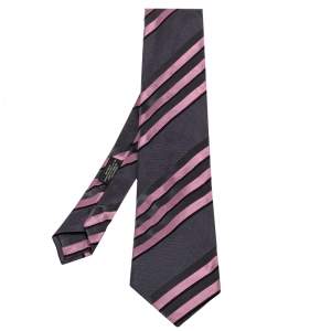 ربطة عنق برادا خطوط مائلة وردي ورصاصي