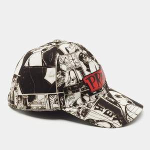 Prada Monochrome Cotton Comic Print Cap S