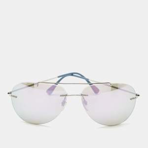 Prada Silver Linea Rossa Mirrored Aviator Sunglasses