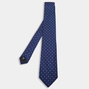 Prada Navy Blue Patterned Silk Narrow Tie