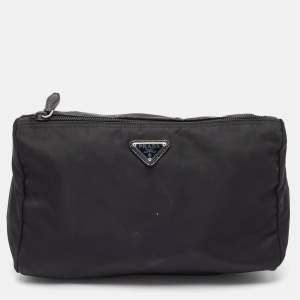 Prada Black Nylon Logo Zip Pouch