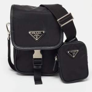 Prada Black Re-Nylon and Saffiano Leather Shoulder Bag