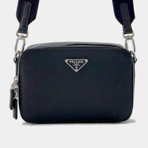 Prada Black Saffiano Leather Triangle Logo Brique Shoulder bag