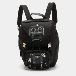 Prada Black Nylon Robot Drawstring Backpack