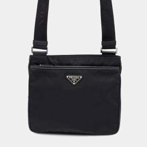 Prada Black Nylon Saffiano Leather Shoulder Bag