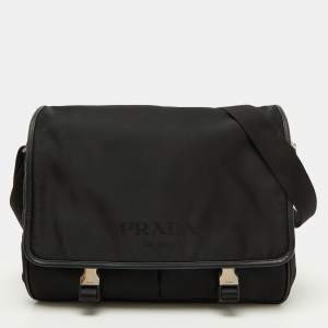 Prada Black Nylon Flap Messenger Bag