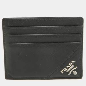 Prada Black Saffiano Leather Logo Card Holder