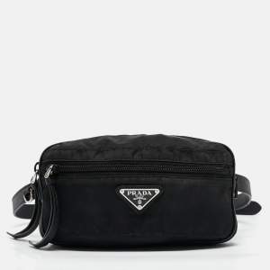 Prada Black Leather and Nylon Front Pocket Belt Bag
