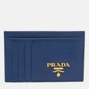 Prada Navy Blue Saffiano Metal Leather Logo Card Holder