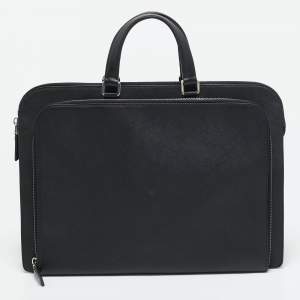 Prada Black Saffiano Lux Leather Double Zip Briefcase