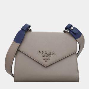 Prada Saffiano Dark Grey Saffiano Leather Envelope Crossbody Bag