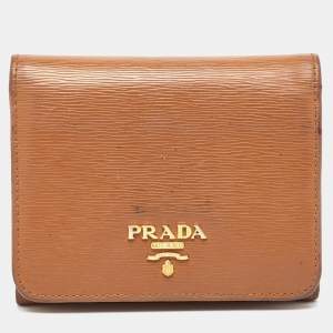 Prada Tan Vittello Move Leather Trifold Wallet