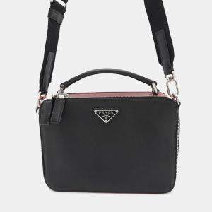 Prada Brique 2Way Shoulder Bag Black/Red Saffiano Leather
