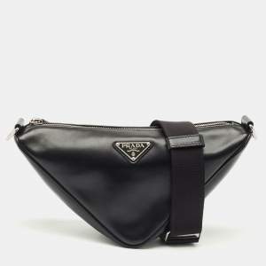 Prada Black Triangle Leather Shoulder Bag