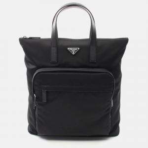 Prada Black Tessuto Nylon and Saffiano Leather Backpack Bag