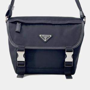Prada Re-Nylon Saffiano Black Nylon Leather Shoulder Bag