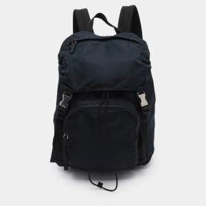 Pre Owned Prada Navy Blue Nylon Drawstring Backpack