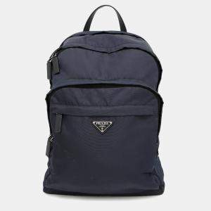 Pre Owned Prada Re-Nylon Xsaffiano Leather Backpack Navy Nylon