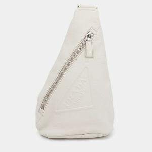 Pre Owned Prada Triangle Logo Crossbody Bag White Leather