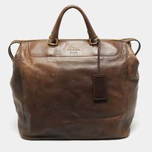 Pre Owned Prada Brown Leather Weekender