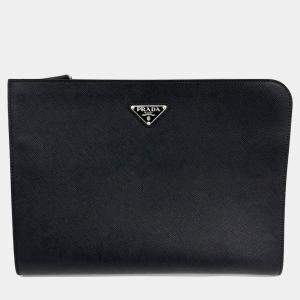 Pre Owned Prada Black Leather Saffiano Clutch