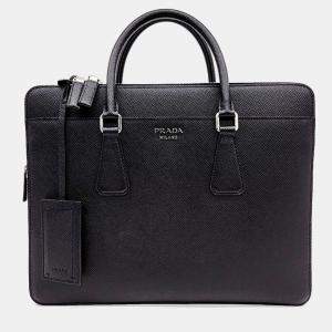 Pre Owned Prada Black Leather Saffiano Briefcase