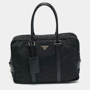 Pre Owned Prada Black Saffiano Lux Leather and Nylon Laptop Briefcase Bag