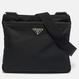 مملوكة مسبقًا Prada Black Re-Nylon and Saffiano Leather Messenger Bag