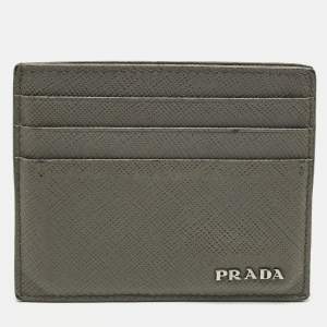 مملوكة مسبقًا Prada Grey/Blue Saffiano Leather Card Holder