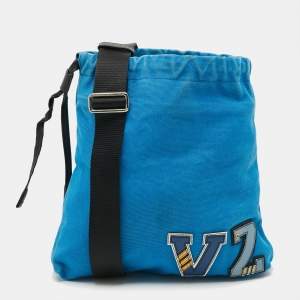 Pre Owned Prada Blue Canvas Drawstring Messenger Bag