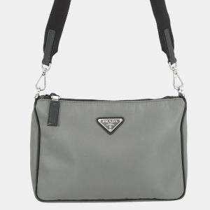 Pre Owned Prada Triangle Logo Bicolor Shoulder Bag Gray/Black Nylon Leather