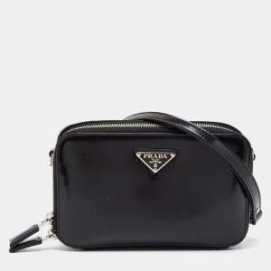 Pre Owned Prada Brique Black Brushed Leather Crossbody Bag