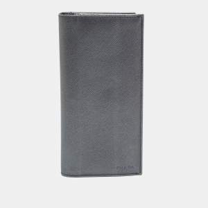 Pre Owned Prada Metallic Saffiano Metal Leather Bifold Long Wallet