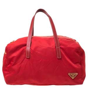 Prada Red Nylon and Leather Duffle Bag