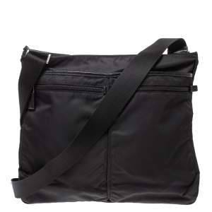 Prada Black Nylon and Leather Messenger Bag