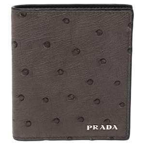 Prada Grey Ostrich Bifold Wallet