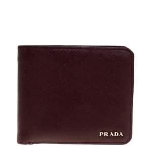 Prada  Burgundy Saffiano Lux Leather Bifold Wallet