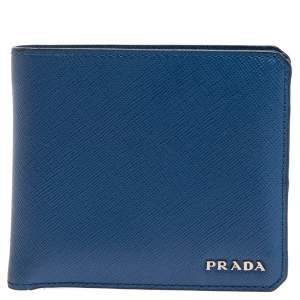 Prada Blue Saffiano Leather Bifold Wallet