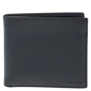 Prada Blue Saffiano Lux Leather Bifold Wallet