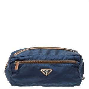 Prada Navy Blue/Brown Tessuto Nylon Wash Bag